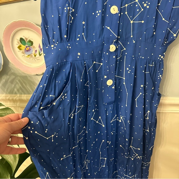 Vintage Raoul Constellation Blouson Dress Size 8 Small Pinup Rockabilly Blue - Picture 3 of 12